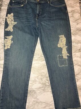 Lauren Ralph Lauren Premier Straight Lace Distressed Jeans Med Wash Blue Size 18